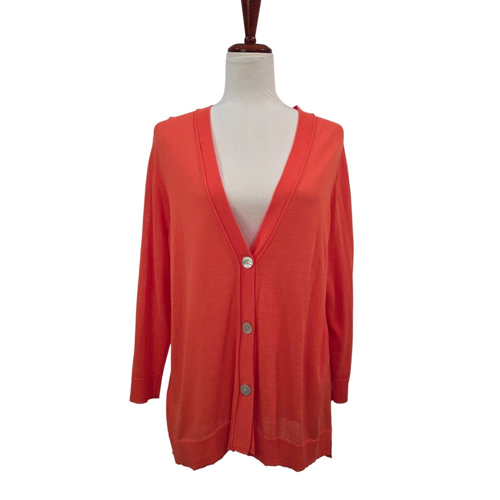 Chicos Orange V-Neck Lightweight Cardigan Sweater Large Chico 2 Casual Vacation